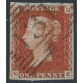 GREAT BRITAIN - 1845 1d red-brown QV, plate 53, check letters KE, used – SG # 8 (BS42e)