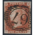 GREAT BRITAIN - 1845 1d red-brown QV, plate 56, check letters TD, used – SG # 8 (BS45f)