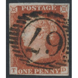 GREAT BRITAIN - 1845 1d red-brown QV, plate 56, check letters TD, used – SG # 8 (BS45f)