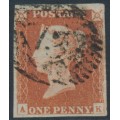 GREAT BRITAIN - 1845 1d red-brown QV, plate 63, check letters AK, used – SG # 8