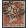 GREAT BRITAIN - 1846 1d red-brown QV, plate 68, check letters HA, used – SG # 8 (BS57a)