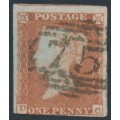 GREAT BRITAIN - 1849 1d red-brown QV, plate 98, check letters DC, used – SG # 8
