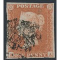 GREAT BRITAIN - 1849 1d red-brown QV, plate 91, check letters KA, used – SG # 8