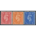 GREAT BRITAIN - 1942 1d, 2d & 2½d KGVI, sideways watermark, MNH – SG # 486a+488a+489a