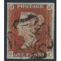 GREAT BRITAIN - 1841 1d red-brown QV, plate 12, check letters GJ, used – SG # 8l