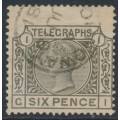 GREAT BRITAIN - 1877 6d grey QV Telegraph stamp, used – SG # T6