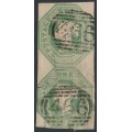 GREAT BRITAIN - 1854 1/- green embossed QV, vertical pair, used – SG # 54