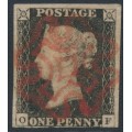 GREAT BRITAIN - 1840 1d black QV (penny black), plate 3, check letters OF, used – SG # 2 (AS20)