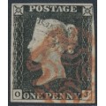 GREAT BRITAIN - 1840 1d black QV (penny black), plate 3, check letters OJ, used – SG # 2 (AS20)