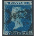 GREAT BRITAIN - 1841 2d blue QV, imperforate, plate 3, check letters FC, used – SG # 14