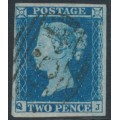 GREAT BRITAIN - 1849 2d blue QV, imperforate, plate 4, check letters QJ, used – SG # 14