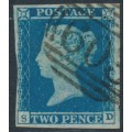 GREAT BRITAIN - 1849 2d blue QV, imperforate, plate 4, check letters SD, used – SG # 14