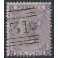 GREAT BRITAIN - 1864 6d lilac QV, inverted Emblems watermark, plate 4, used – SG # 85