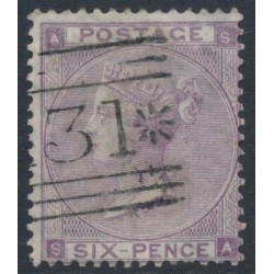 GREAT BRITAIN - 1864 6d lilac QV, inverted Emblems watermark, plate 4, used – SG # 85