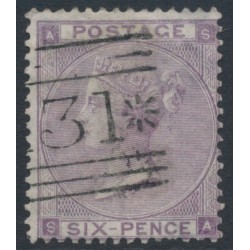 GREAT BRITAIN - 1864 6d lilac QV, inverted Emblems watermark, plate 4, used – SG # 85