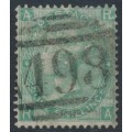 GREAT BRITAIN - 1865 1/- green QV, Emblems watermark, plate 4, used – SG # 101