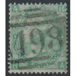 GREAT BRITAIN - 1865 1/- green QV, Emblems watermark, plate 4, used – SG # 101