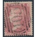 GREAT BRITAIN - 1861 1d red QV, plate 50, OD, inverted watermark, used – SG # 42w (C12e)