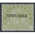 GREAT BRITAIN - 1877 4d green QV Telegraph stamp, o/p SPECIMEN, MNH – SG # T5s (L211s)