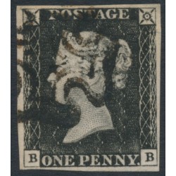 GREAT BRITAIN - 1840 1d black QV (penny black), plate 3, check letters BB, used – SG # 2 (AS20)