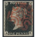 GREAT BRITAIN - 1840 1d intense black QV (penny black), plate 6, check letters AE, used – SG # 1 (AS40)