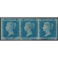 GREAT BRITAIN - 1849 2d blue QV, plate 4, strip of 3, HB+HC+HD, used – SG # 13 (ES13)