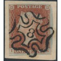 GREAT BRITAIN - 1843 1d red-brown QV, plate 31, check letters IK, '8' Maltese cross cancel – SG # 8uh