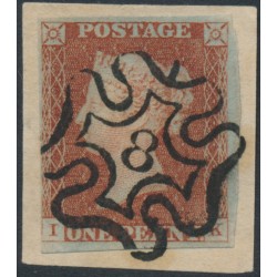 GREAT BRITAIN - 1843 1d red-brown QV, plate 31, IK, '8' Maltese cross cancel – SG # 8uh