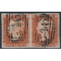 GREAT BRITAIN - 1845 1d red-brown QV, plate 61, NG+NH pair, used – SG # 8