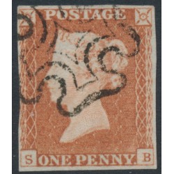 GREAT BRITAIN - 1841 1d red-brown QV, plate 19, check letters SB, used – SG # 8l