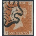 GREAT BRITAIN - 1842 1d red-brown QV, plate 24, check letters FF, used – SG # 8