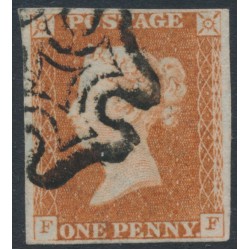 GREAT BRITAIN - 1842 1d red-brown QV, plate 24, check letters FF, used – SG # 8l