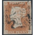 GREAT BRITAIN - 1842 1d red-brown QV, plate 24, check letters SC, used – SG # 8l