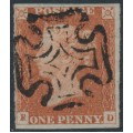 GREAT BRITAIN - 1843 1d red-brown QV, plate 33, RD, letter 'R'= re-cut P, used – SG # 8l (BS22c)