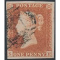 GREAT BRITAIN - 1852 1d red-brown QV, plate 144, check letters SE, used – SG # 8