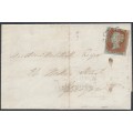 GREAT BRITAIN - 1842 1d red-brown QV, plate 25, check letters HA, used on cover – SG # 8l