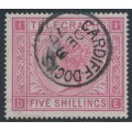 GREAT BRITAIN - 1876 5/- rose QV Telegraph stamp, used – SG # T13