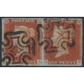 GREAT BRITAIN - 1843 1d red-brown QV, plate 36, SA+SB pair, used – SG # 8l