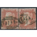GREAT BRITAIN - 1855 1d red-brown QV, plate 1, pair OD+OE, used – SG # 21 (C4)