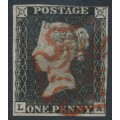GREAT BRITAIN - 1840 1d black QV (penny black), plate 1a, check letters LA, used – SG # 2 (AS2)