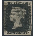 GREAT BRITAIN - 1840 1d black QV (penny black), plate 8, check letters PF, used – SG # 2za (AS49)