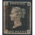 GREAT BRITAIN - 1840 1d black QV (penny black), plate 8, check letters LD, used – SG # 2 (AS49)