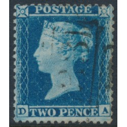 GREAT BRITAIN - 1855 2d blue QV, perf. 14, plate 5, check letters DA, used – SG # 34