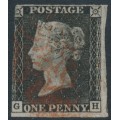 GREAT BRITAIN - 1840 1d grey-black QV (penny black), plate 3, check letters GH, used – SG # 3 (AS21)