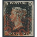 GREAT BRITAIN - 1840 1d intense black QV (penny black), plate 5, check letters DH, used – SG # 1 (AS24)