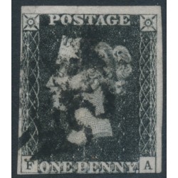 GREAT BRITAIN - 1840 1d grey-black QV (penny black), plate 7, check letters FA, used – SG # 3 (AS47b)