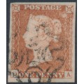 GREAT BRITAIN - 1841 1d red-brown QV, plate 19, check letters OA, used – SG # 8