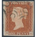 GREAT BRITAIN - 1842 1d red-brown QV, plate 27, check letters DA, used – SG # 8