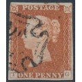 GREAT BRITAIN - 1842 1d red-brown QV, plate 27, check letters TG, used – SG # 8