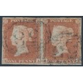 GREAT BRITAIN - 1849 1d red-brown QV, plate 97, KA+KB pair, used – SG # 8
